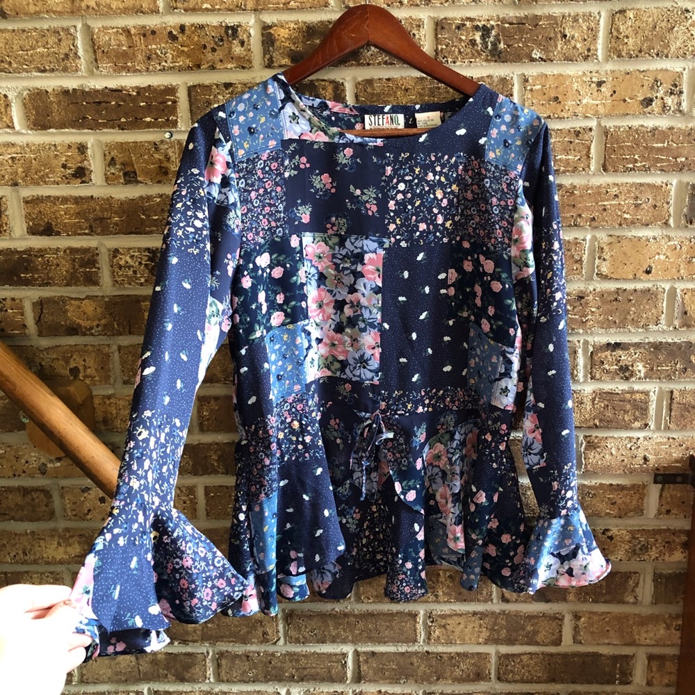 Vtg 80s 90s stefano floral patchwork blouse